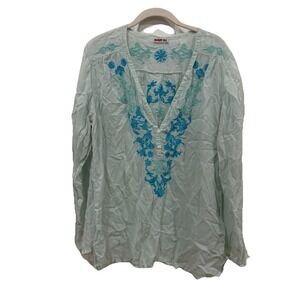 Johnny Was Tunic Women's Blue Embroidered Boho Cupro Large L